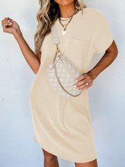 Short Sleeve Striped Midi Dress with Pocket