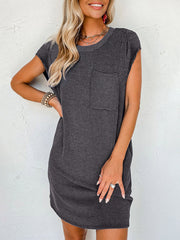 Short Sleeve Striped Midi Dress with Pocket