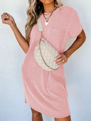 Short Sleeve Striped Midi Dress with Pocket