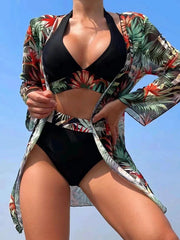 Push-Up Bikini with Kimono Three Piece Set