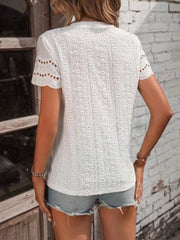 Eyelet Short Sleeve Top with Lace Trim