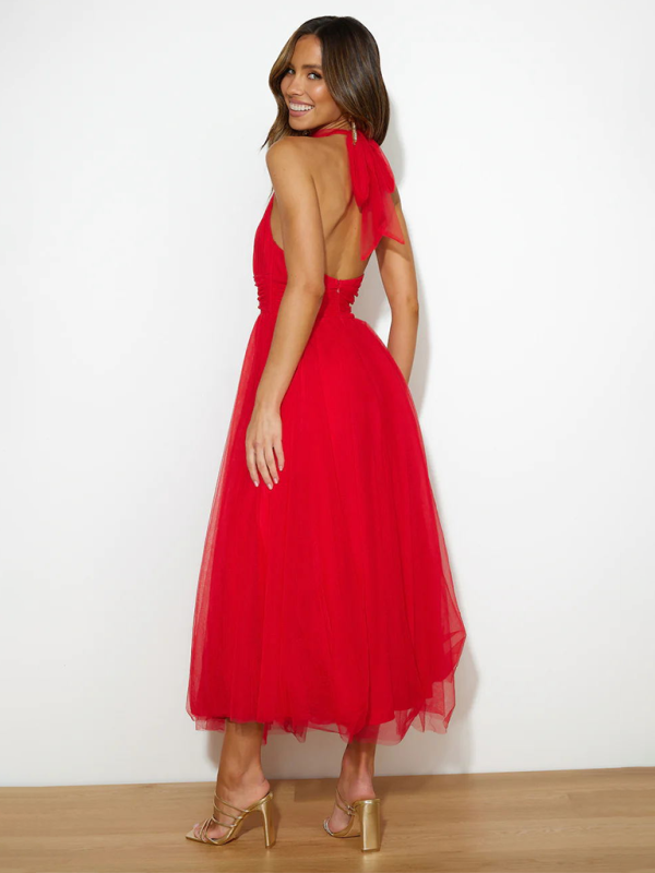 Elegantes ärmelloses Neckholder-Abendkleid mit hoher Taille