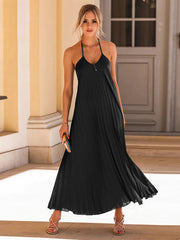 Elegant Open Back Sleeveless Pleated Maxi Dress