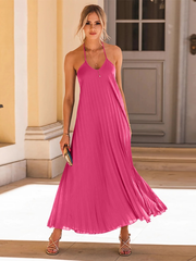 Elegant Open Back Sleeveless Pleated Maxi Dress