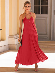 Elegant Open Back Sleeveless Pleated Maxi Dress