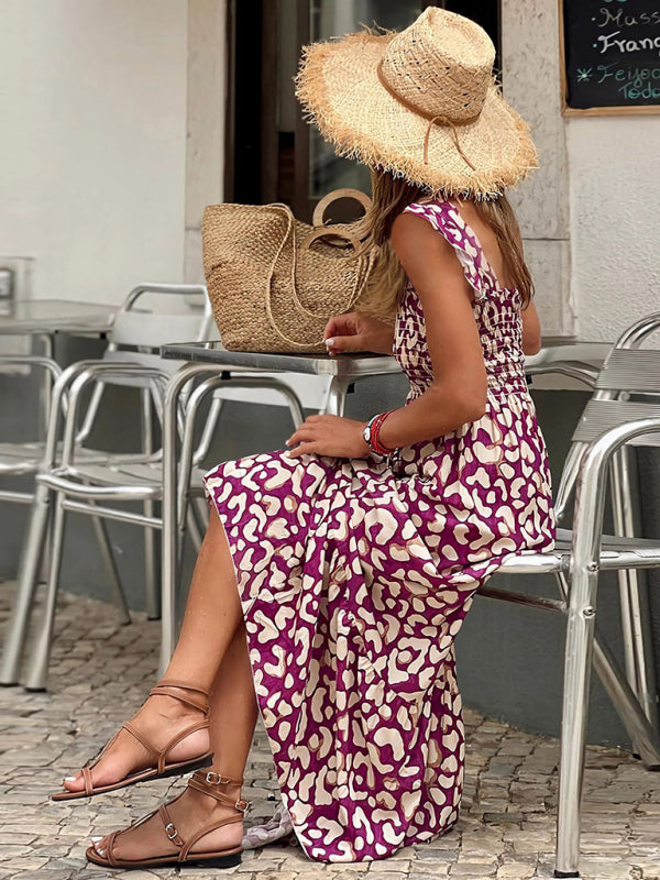 Sleeveless Printed Maxi Dress with Ruffled Shoulder Straps