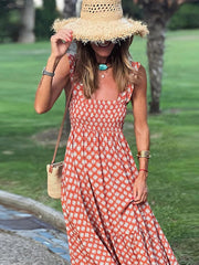 Sleeveless Printed Maxi Dress with Ruffled Shoulder Straps