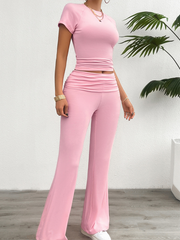 Slim Fit Short Sleeve Top with Flare Yoga Pants Set