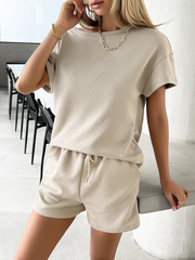 Crew Neck Short Sleeve Top with Shorts Set