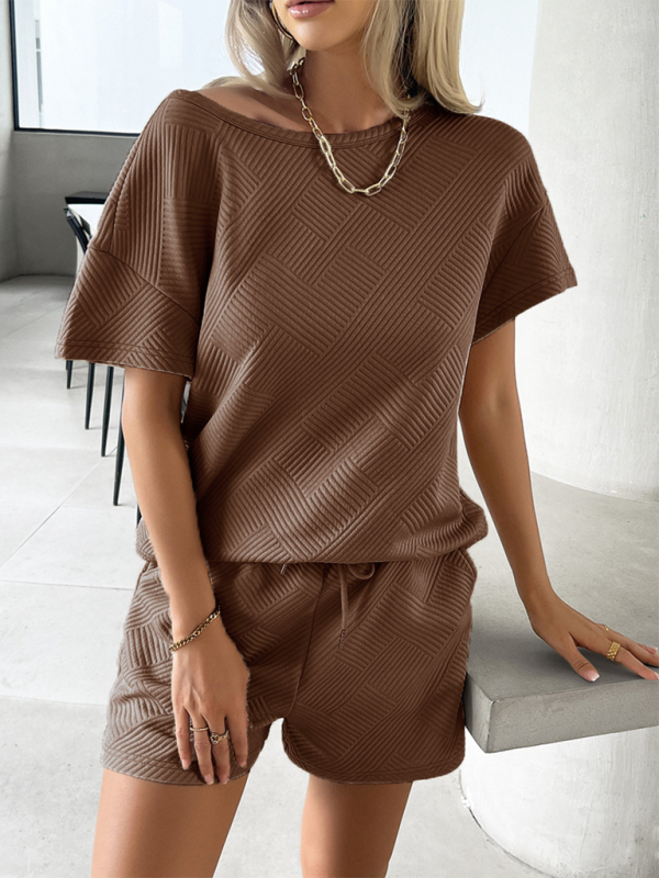 Crew Neck Short Sleeve Top with Shorts Set