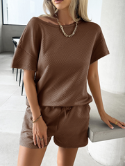 Crew Neck Short Sleeve Top with Shorts Set
