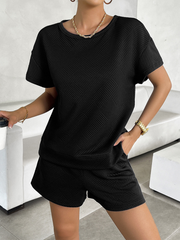 Crew Neck Short Sleeve Top with Shorts Set