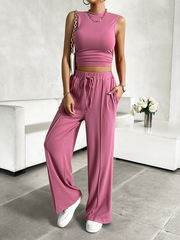 Sleeveless Crop Top with Wide Leg Pants Set