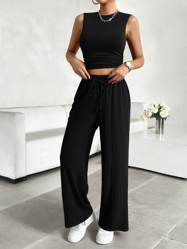 Sleeveless Crop Top with Wide Leg Pants Set