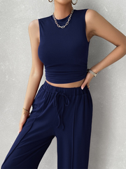Sleeveless Crop Top with Wide Leg Pants Set