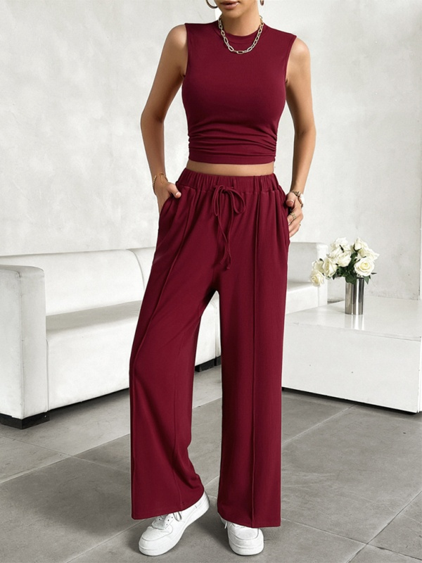 Sleeveless Crop Top with Wide Leg Pants Set