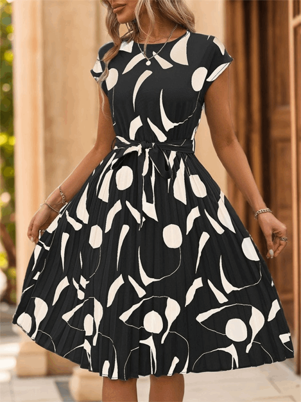 Sleeveless Printed Pleated Midi Dress