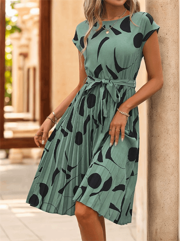 Sleeveless Printed Pleated Midi Dress