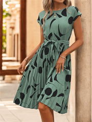 Sleeveless Printed Pleated Midi Dress