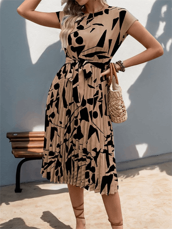 Sleeveless Printed Pleated Midi Dress