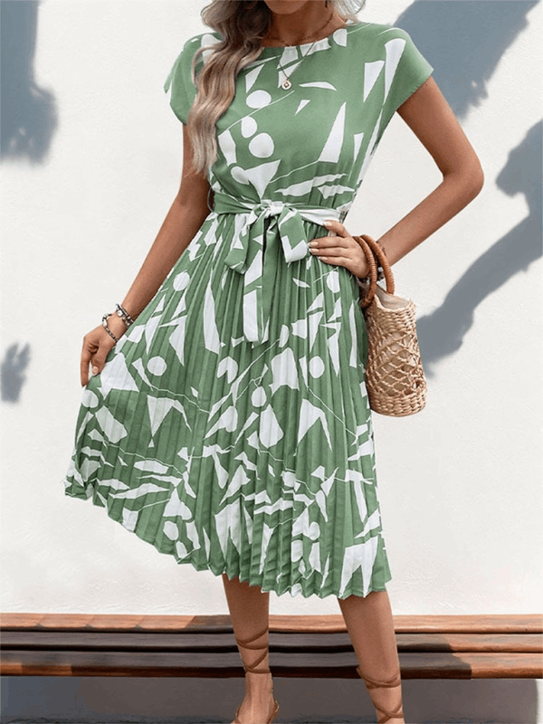 Sleeveless Printed Pleated Midi Dress