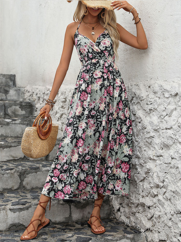 Floral Sleeveless Halter Neck Maxi Dress