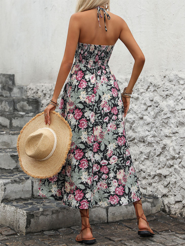Floral Sleeveless Halter Neck Maxi Dress