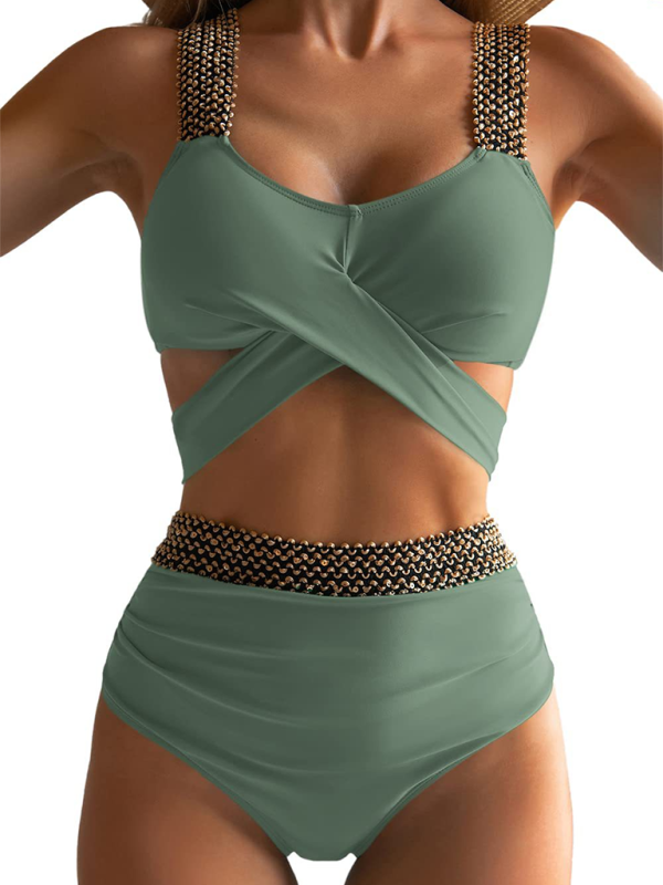 Bikini taille haute à bretelles croisées