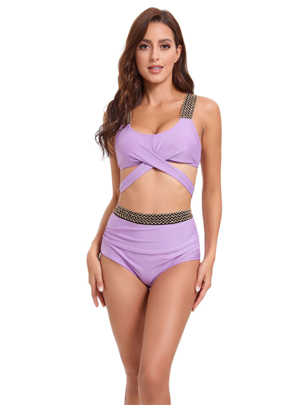 Bikini taille haute à bretelles croisées