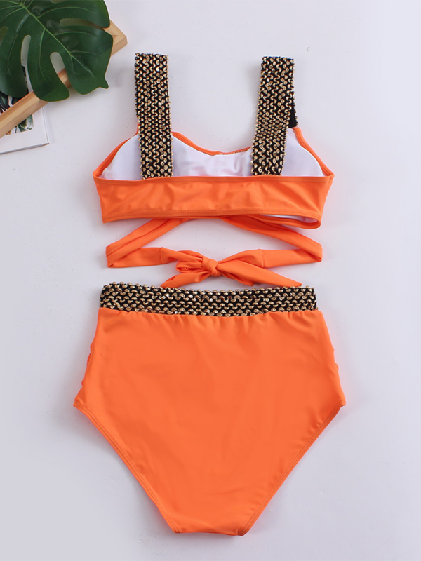 Bikini taille haute à bretelles croisées