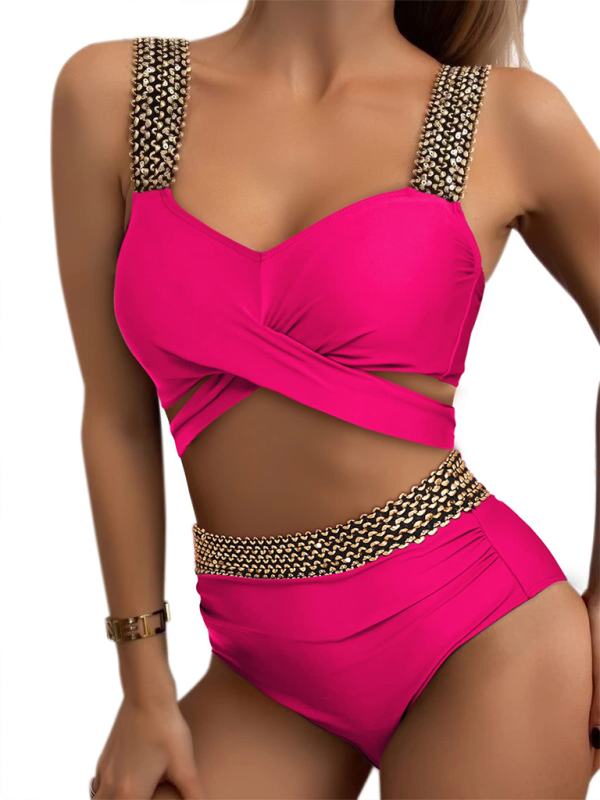 Bikini taille haute à bretelles croisées