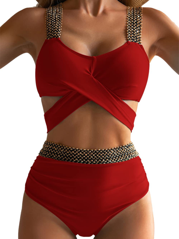 Bikini taille haute à bretelles croisées