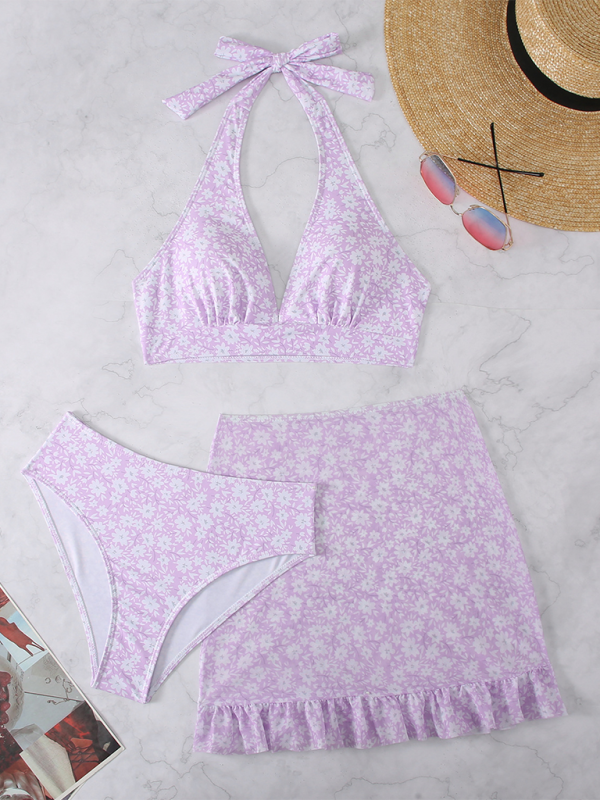 Dreiteiliges Bikini-Set mit Blumenmuster
