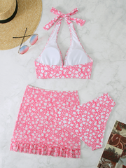 Dreiteiliges Bikini-Set mit Blumenmuster