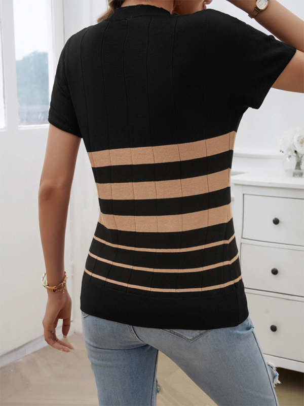 Striped Round Neck Short Sleeve Sweater