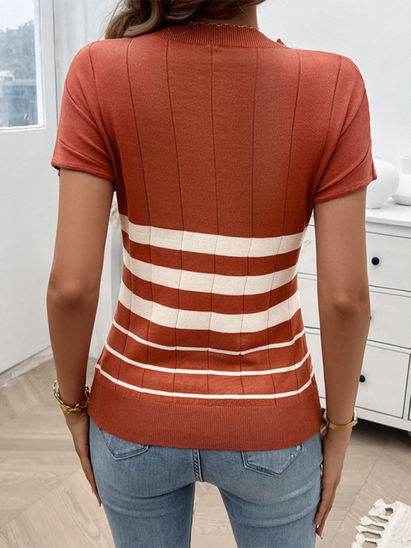 Striped Round Neck Short Sleeve Sweater