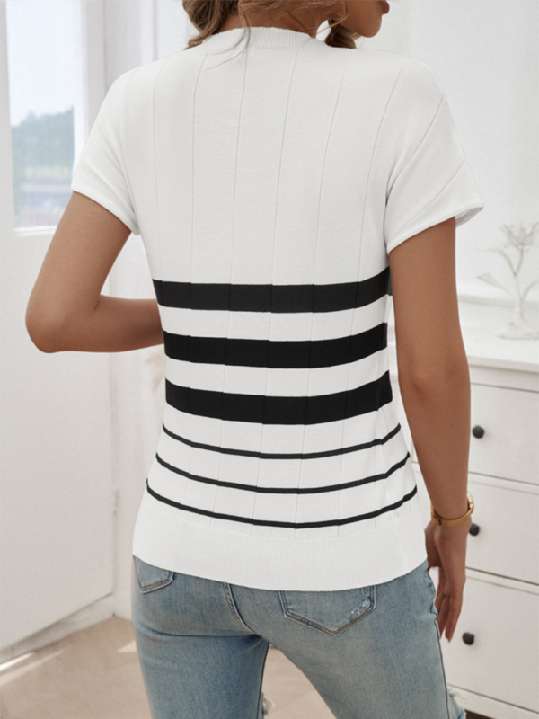 Striped Round Neck Short Sleeve Sweater