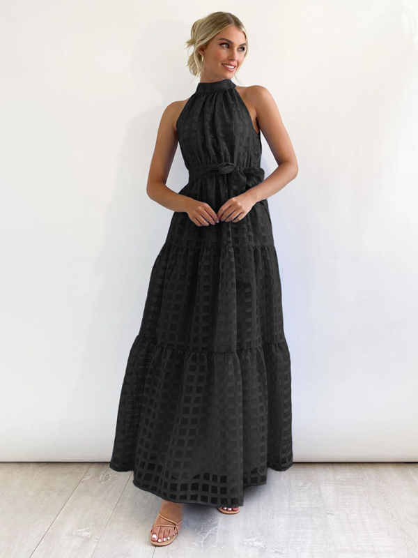 Elegant Halter Neck Maxi Dress with Waist Tie