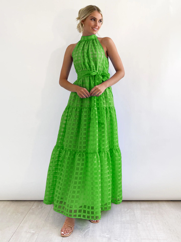 Elegant Halter Neck Maxi Dress with Waist Tie