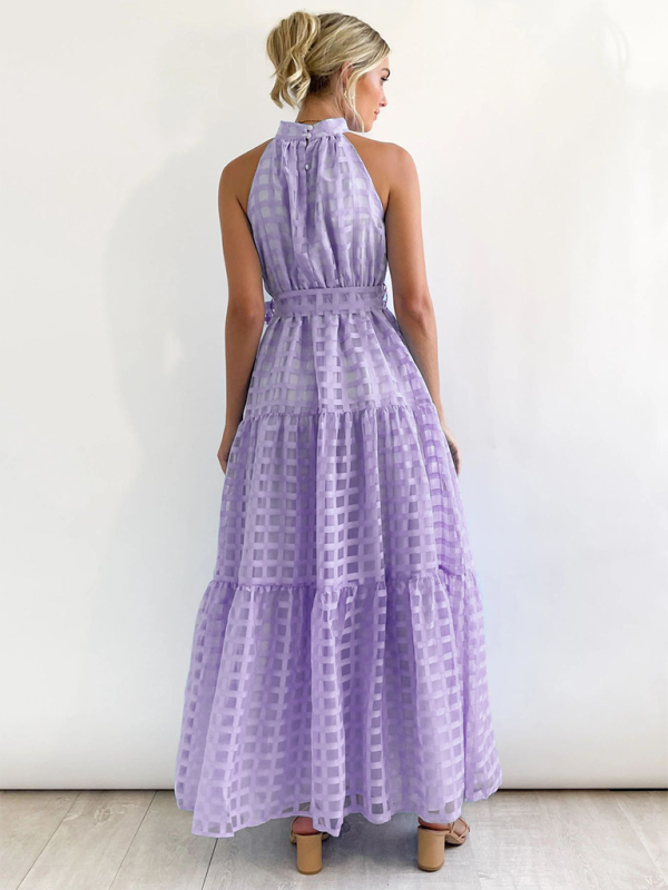 Elegant Halter Neck Maxi Dress with Waist Tie