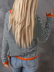 Round Neck Long Sleeve Striped Sweater
