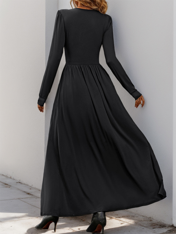 V-Neck Long Sleeve Maxi Dress with Cinched Waist