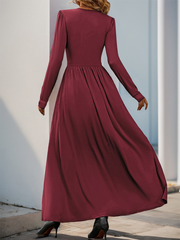 V-Neck Long Sleeve Maxi Dress with Cinched Waist