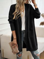 Long Sleeve Knee-Length Cardigan with Pockets