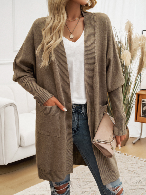 Long Sleeve Knee-Length Cardigan with Pockets