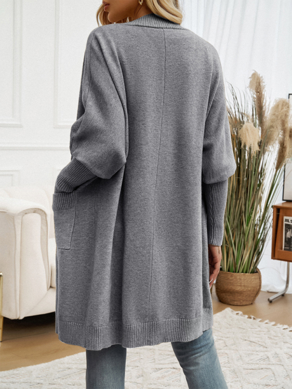 Long Sleeve Knee-Length Cardigan with Pockets