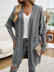 Long Sleeve Knee-Length Cardigan with Pockets