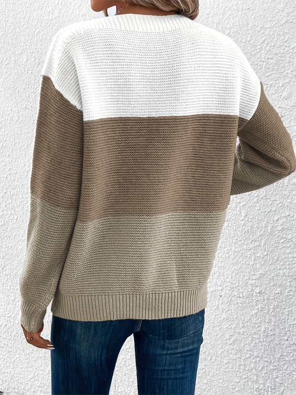 Langarmpullover mit Rundhalsausschnitt und Colorblock-Muster