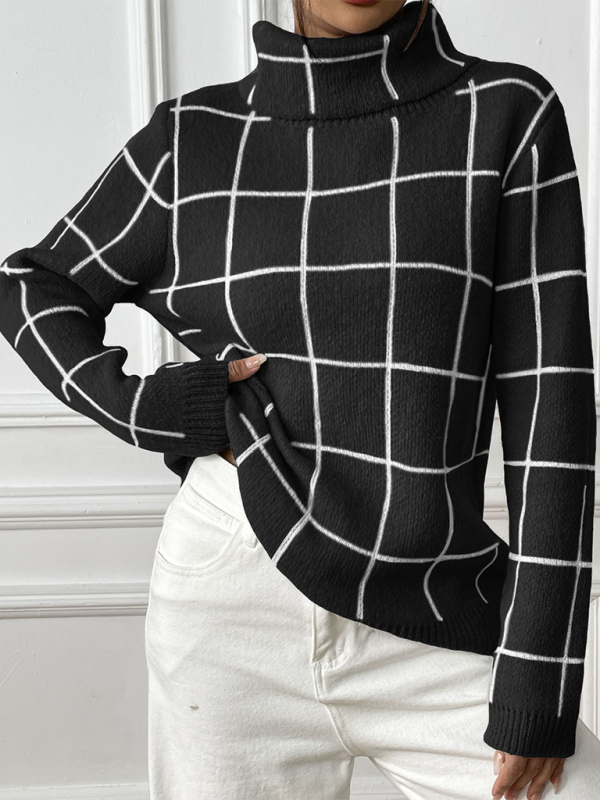 Plaid Long Sleeve Turtleneck Sweater