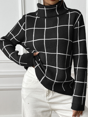 Plaid Long Sleeve Turtleneck Sweater